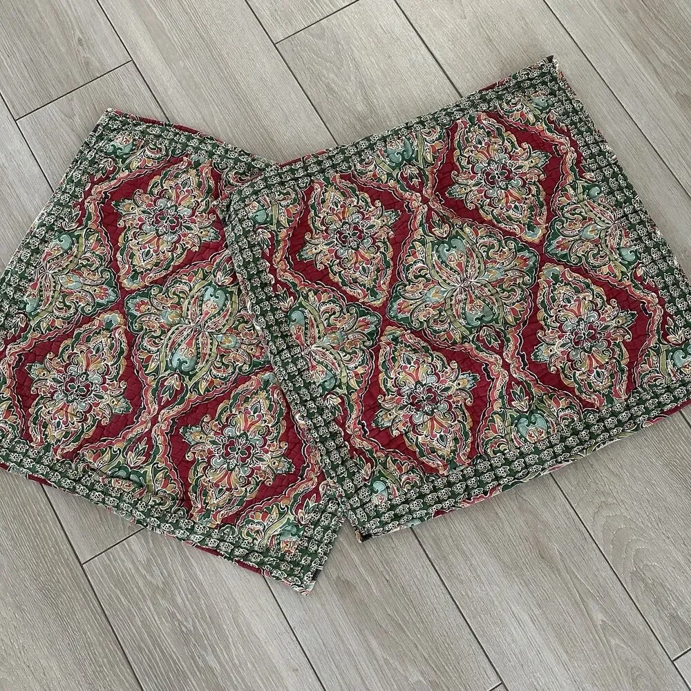 Lot 2 Pottery Barn Bohemian Floral Harlow Wholecloth Shams Euro Red Quilt